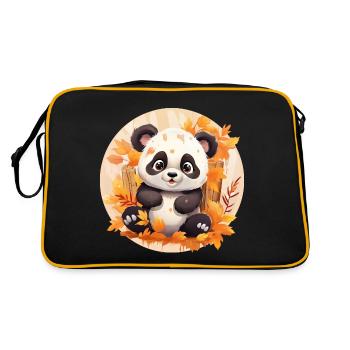 Panda Feuillage Automne Coloré Feuilles Coucher de Soleil Design - Sac Retro - noir/or - Dos