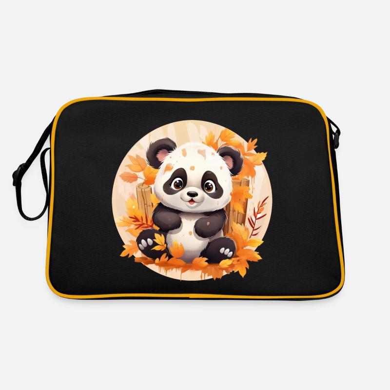 Panda Feuillage Automne Coloré Feuilles Coucher de Soleil Design Sac Retro