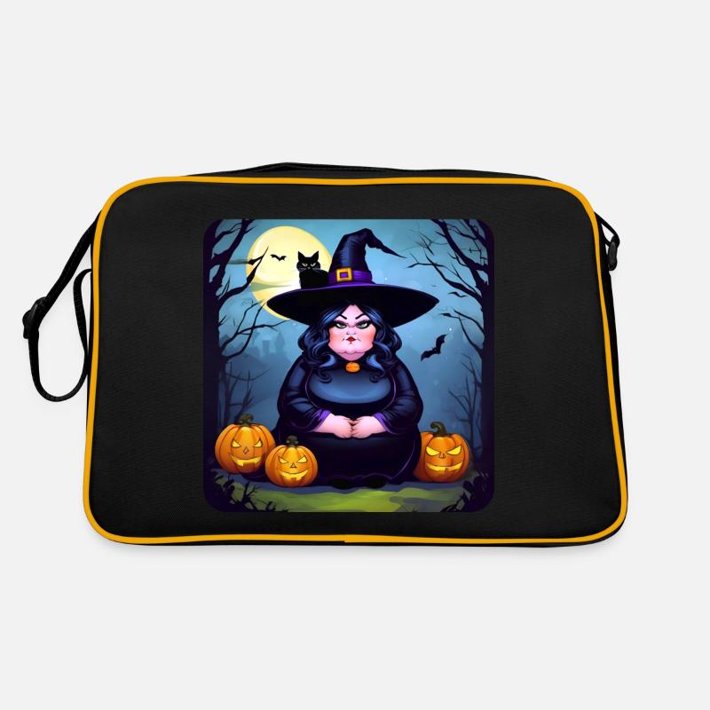 Grosse sorcière avec chat noir et jack-o'-lanterns Sac Retro