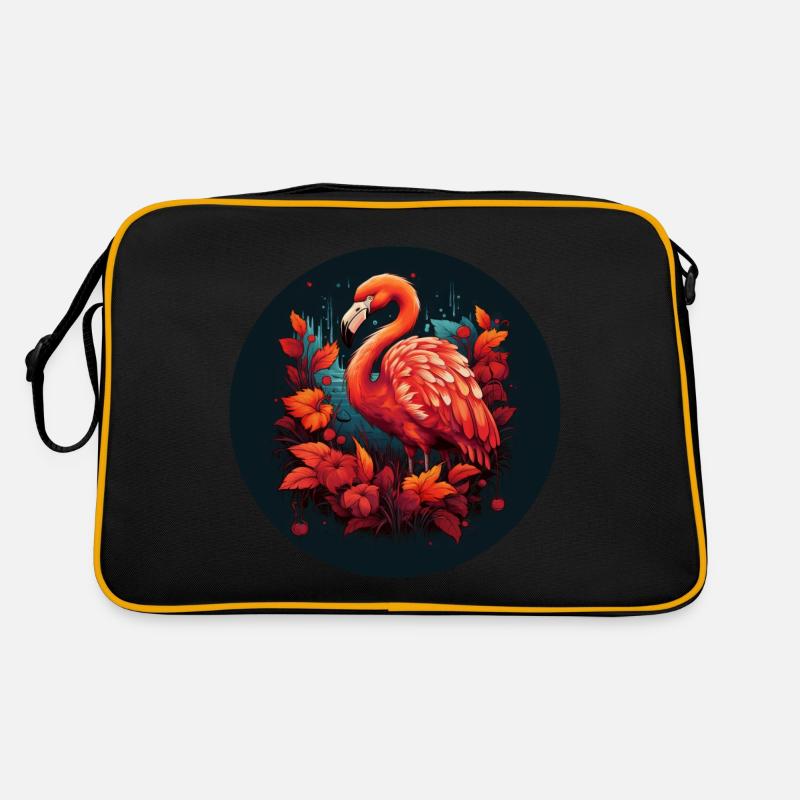 Flamingo in autumn leaves Retro Bag