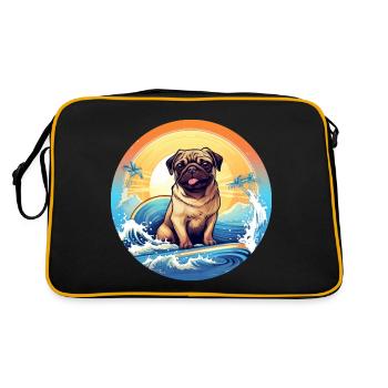 Surfing Pug Dog at sunset - Retro Bag - black/gold - Back