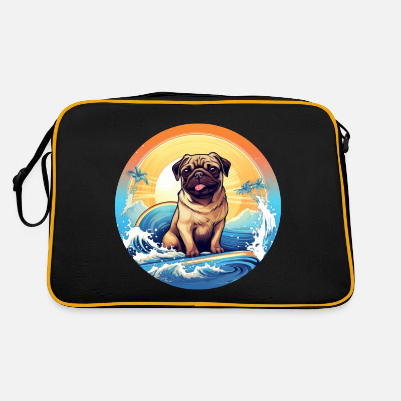 Surfing Pug Dog at sunset Retro Bag