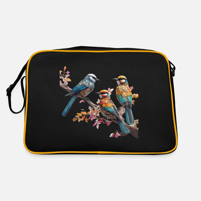 Vögel sitzen auf einem Ast - Retro Tasche - Schwarz/Gold