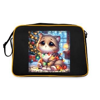 Süße Weihnachtskatze - Lichterketten-Chaos im - Retro Tasche - Schwarz/Gold - Hinten
