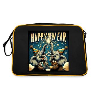 Neujahr Sylvester Elefant Sektstoß - Retro Tasche - Schwarz/Gold - Hinten