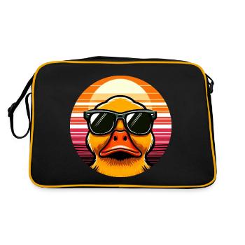 Coole Ente mit Sonnenbrille beim Sonnenuntergang - Retro Tasche - Schwarz/Gold - Hinten