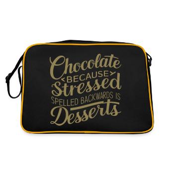 Chocolate Desserts Stress Funny Dessert Quote - Retro Bag - black/gold - Back