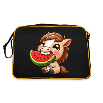 Cool Horse Été Pastèque Dessin Animé Bande Dessinée - Sac Retro - noir/or - Dos