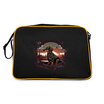 Dackel Jagdhund mit Sonne - Retro Tasche - Schwarz/Gold - Hinten