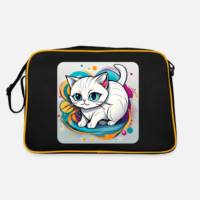 Chat blanc mignon aux yeux bleus - Sac Retro - noir/or