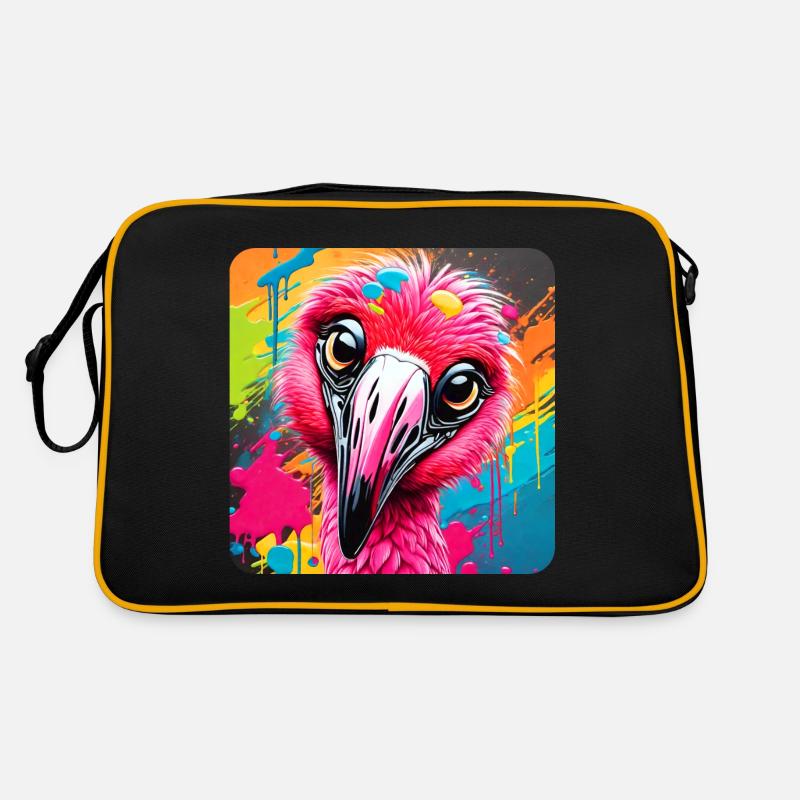 Lustiger pinker Vogel im Graffiti Style Retro Tasche