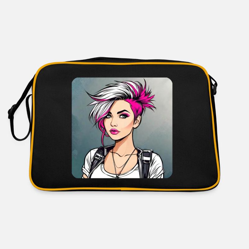 Fille gothique punk cool avec une coiffure rose Sac Retro