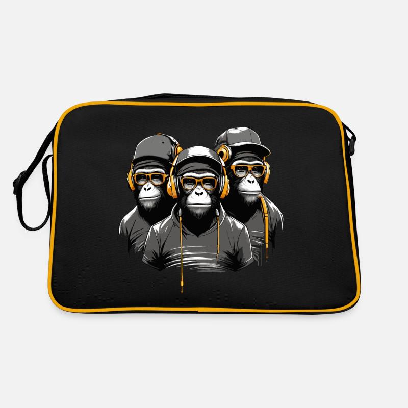 Ape Squad - Cooles AffenTrio mit Sonnenbrille - Retro Tasche - Schwarz/Gold