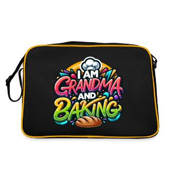 Ich bin Oma und backe gerne - Retro Tasche - Schwarz/Gold - Hinten