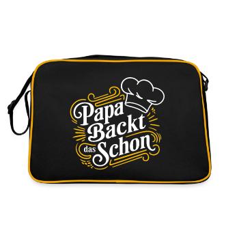 Papa backt das schon - unser backender Papa - Retro Tasche - Schwarz/Gold - Hinten