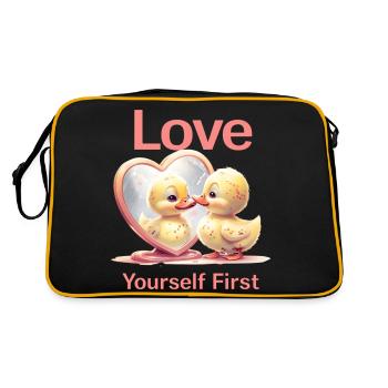 Cartoon Duck Admiring Reflection In Heart mirror - Retro Bag - black/gold - Back