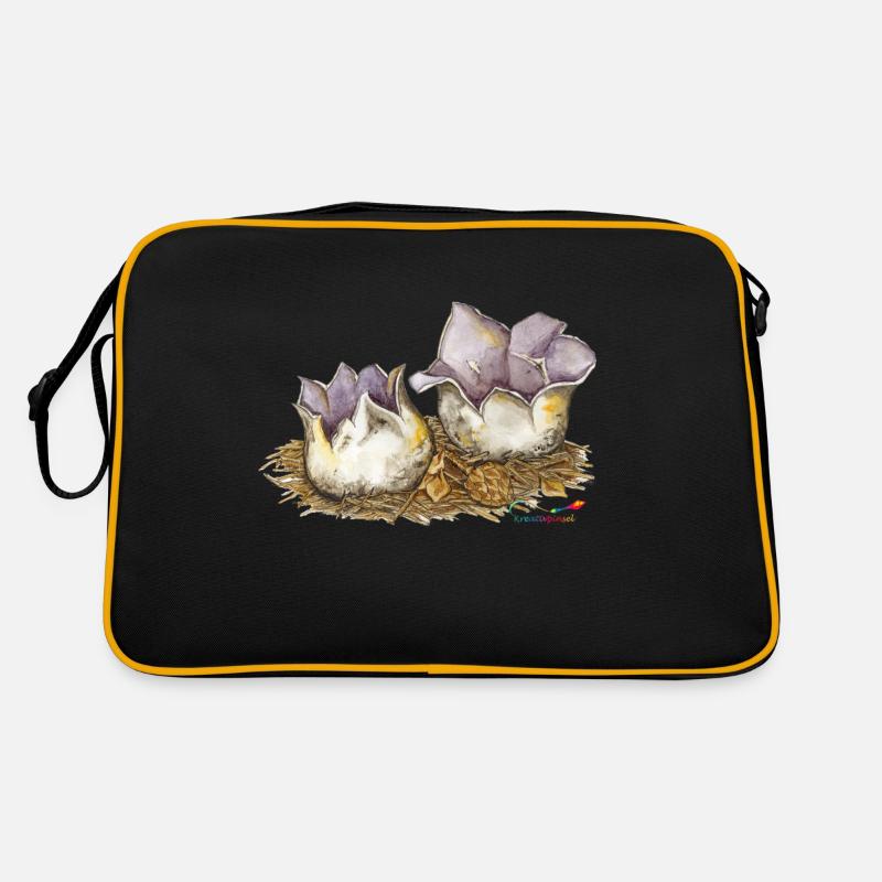 Kronenbecherling (Sarcosphaera coronaria) - Retro Tasche - Schwarz/Gold