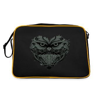 Eule "alte Eule" Eule im Herz - Retro Tasche - Schwarz/Gold - Hinten