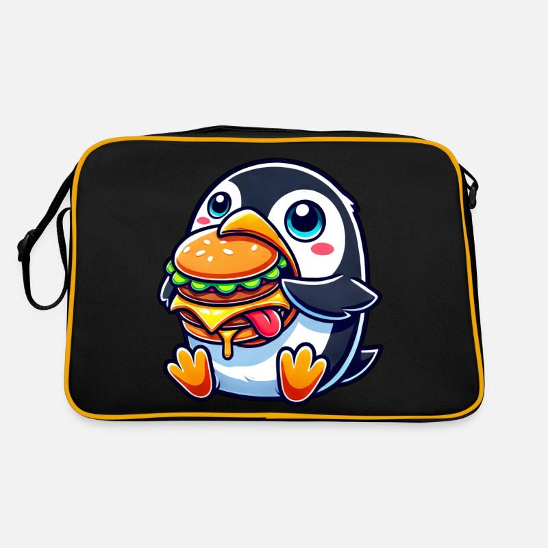 mignon pingouin burger dessin animé restauration rapide Sac Retro