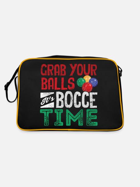 Bocce Ball Player Boules Grab Your Balls Its - Retro Tasche - Schwarz/Gold - Hinten