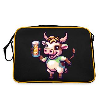 Kuh Pixel Bier - Retro Tasche - Schwarz/Gold - Hinten