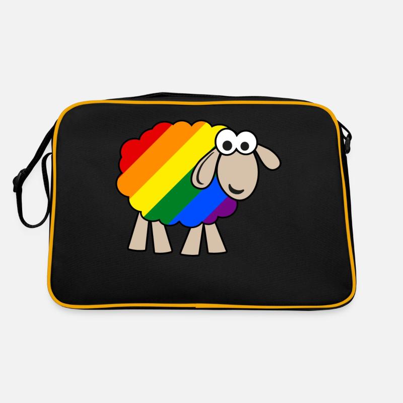 Regenbogen Schaf - Retro Tasche - Schwarz/Gold