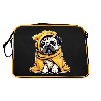 Cute little pug in bathrobe - Retro Bag - black/gold - Back