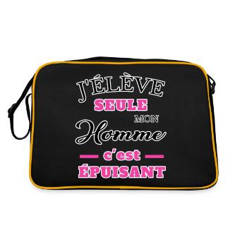 j élève seule mon homme c est épuisant humour girl - Sac Retro - noir/or - Dos