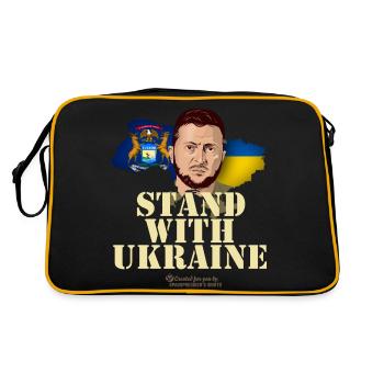 Ukraine Michigan Fahnen Porträt Selenskyj - Retro Tasche - Schwarz/Gold - Hinten