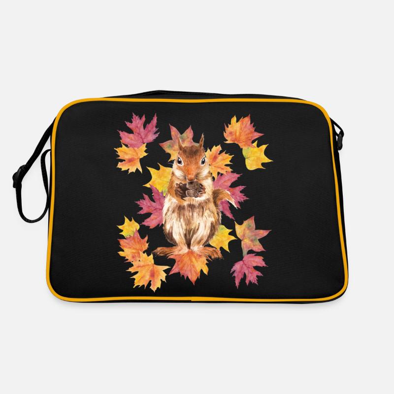 Eichhörnchen mit Herbstlaub Retro Tasche