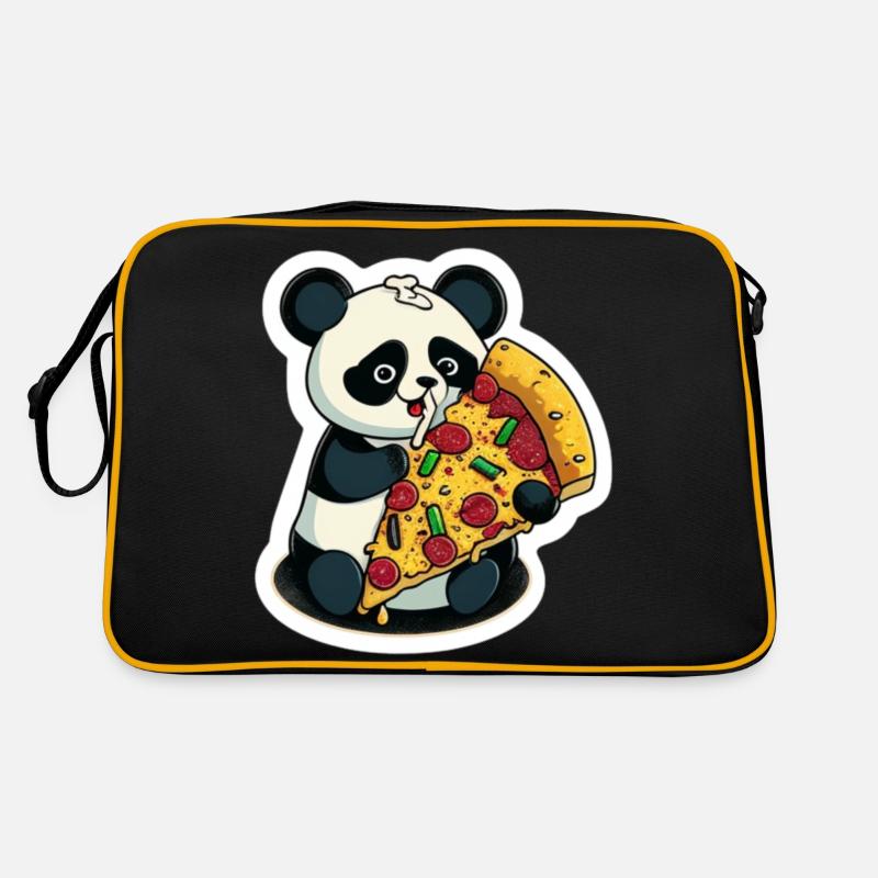 Niedlicher Panda Bär isst eine Pizza Sticker Retro Tasche
