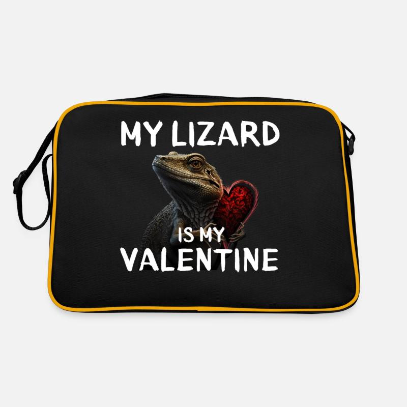 Eidechse Valentinstag - Retro Tasche - Schwarz/Gold