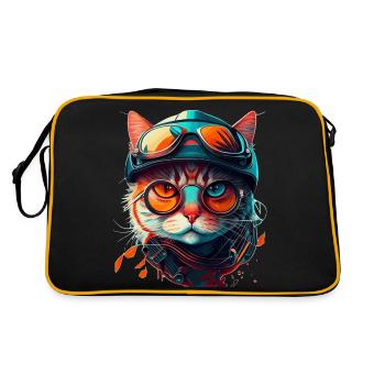 Getigertes Katzengesicht mit Style Sonnenbrille - Retro Tasche - Schwarz/Gold - Hinten