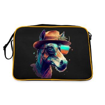 A funny donkey or mule with glasses and hat - Retro Bag - black/gold - Back