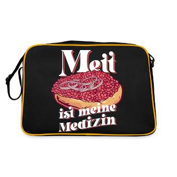 Mett ist meine Medizin Mett Brötchen Geschenk - Retro Tasche - Schwarz/Gold - Hinten