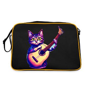 Guitarist Domestic Cat Cat Guitar Cat Kitten - Retro Bag - black/gold - Back