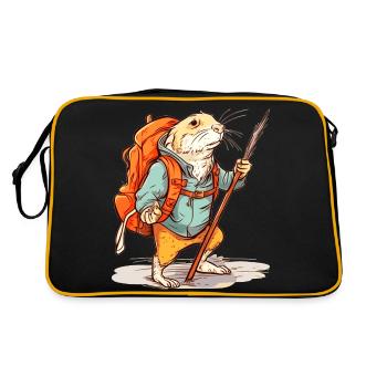 Mole rat as a hiker with stick and backpack - Retro Bag - black/gold - Back