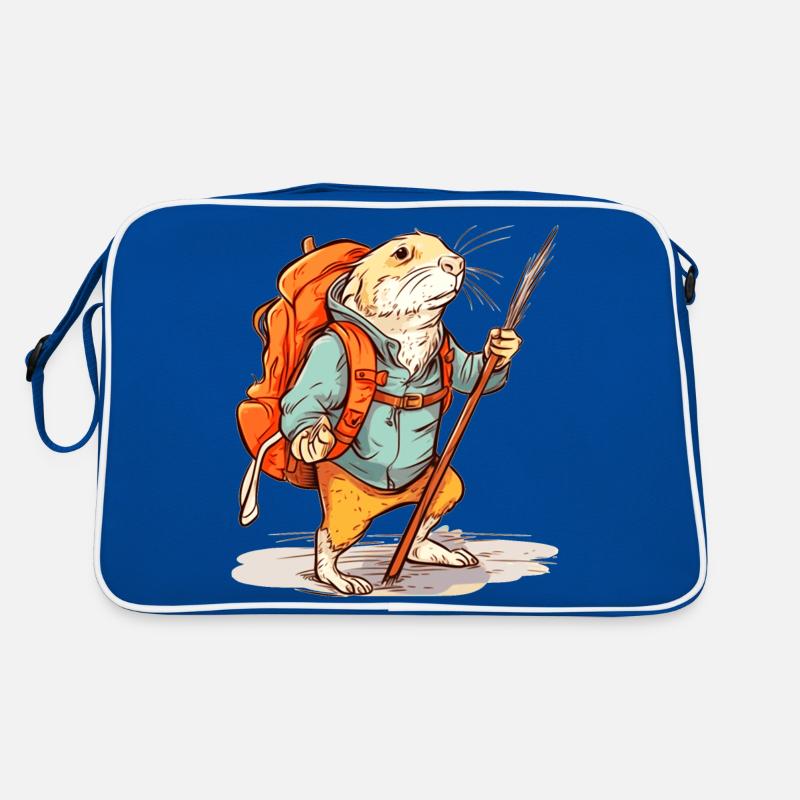 Mole rat as a hiker with stick and backpack Retro Bag