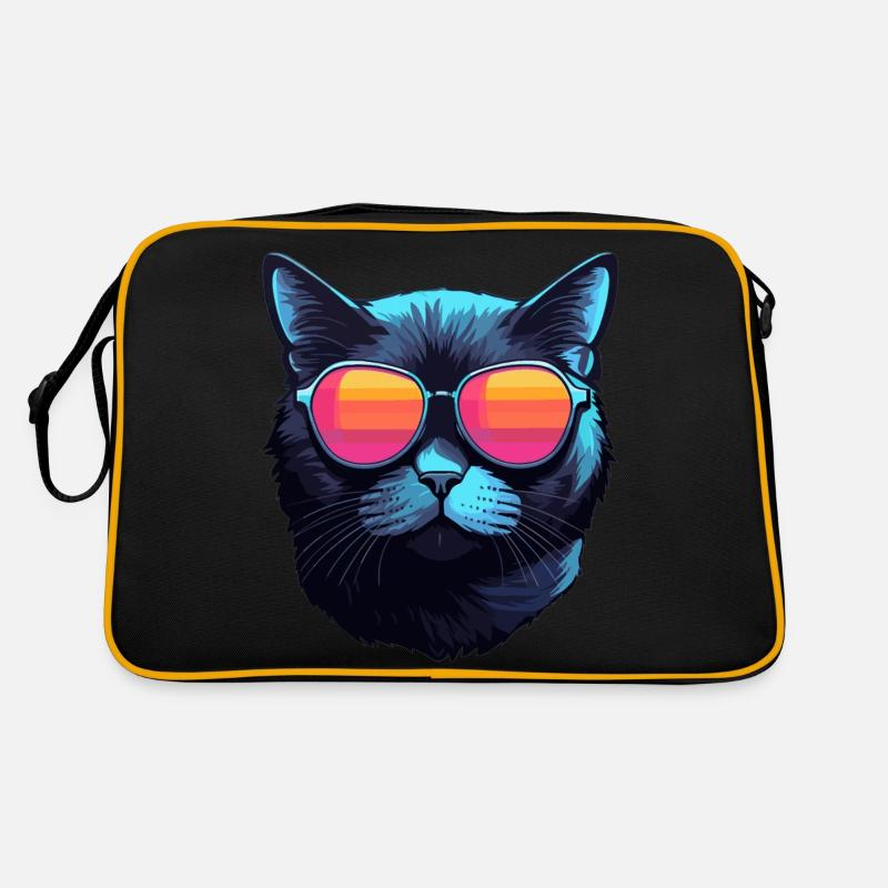 Britischkurzhaar (BKH) Katze mit Sonnenbrille - Retro Tasche - Schwarz/Gold