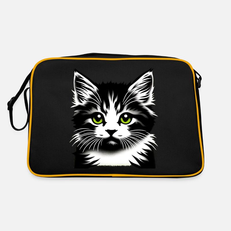 Liebevolles Katzengesicht - Retro Tasche - Schwarz/Gold