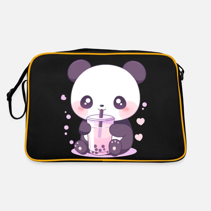 Kawaii Panda Bubble Tea Boba Tea - Sac Retro - noir/or