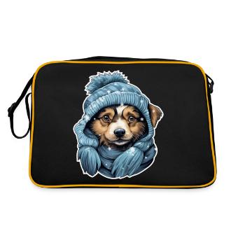 Winter dog with hat and scarf - Retro Bag - black/gold - Back