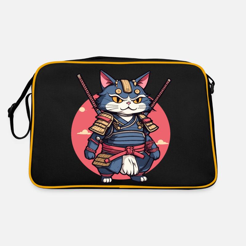 Chat samouraï #2 - Sac Retro - noir/or