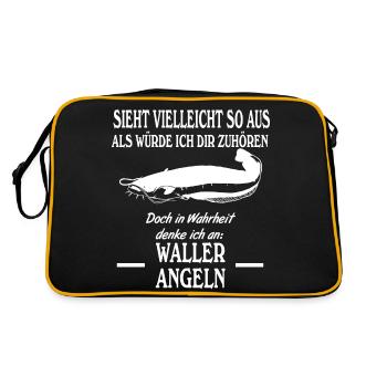 Ich denke an Waller angeln Wels Wallerangeln - Retro Tasche - Schwarz/Gold - Hinten