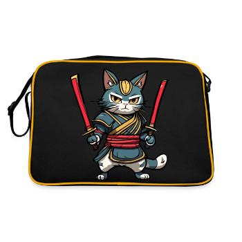Samurai-Katze #36 - Retro Tasche - Schwarz/Gold - Hinten