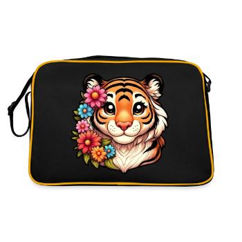 Female tiger with flowers - Retro Bag - black/gold - Back