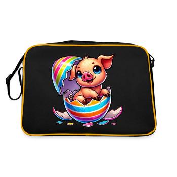 Mignon dessin animé cochon éclosion dans l’œuf de Pâques - Sac Retro - noir/or - Dos