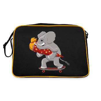 Elephant with skateboard and school cone - Retro Bag - black/gold - Back