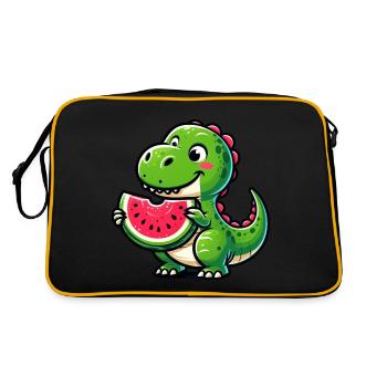 Krokodil Mit Wassermelone Fruchtig Lustig - Retro Tasche - Schwarz/Gold - Hinten