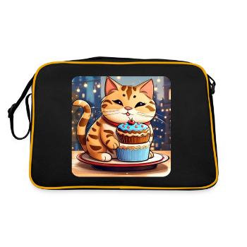 Cute Fat Cat with Cup Cake - Retro Bag - black/gold - Back